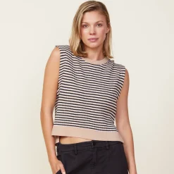 MONROW Merino Wool Sweater Vest DUSKWINTER/WHITEBLACKSTRIPES Hot